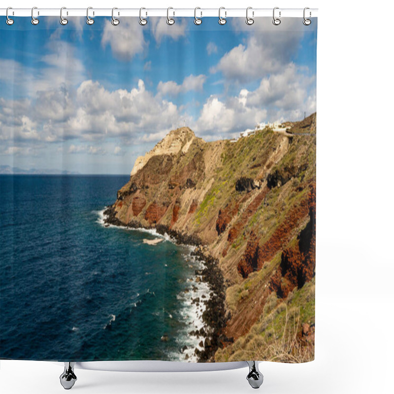 Personality  Coastline With Blue Aegean Sea Against Sky With Clouds  Shower Curtains