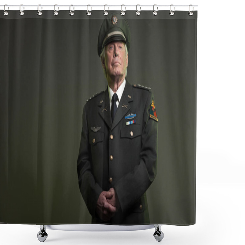 Personality  US Military General In Uniform. Studio Portrait. Shower Curtains