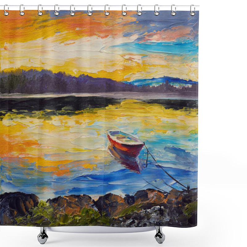 Personality  Oil Painting, Artwork On Canvas. Fishing Boats On Sea   Shower Curtains