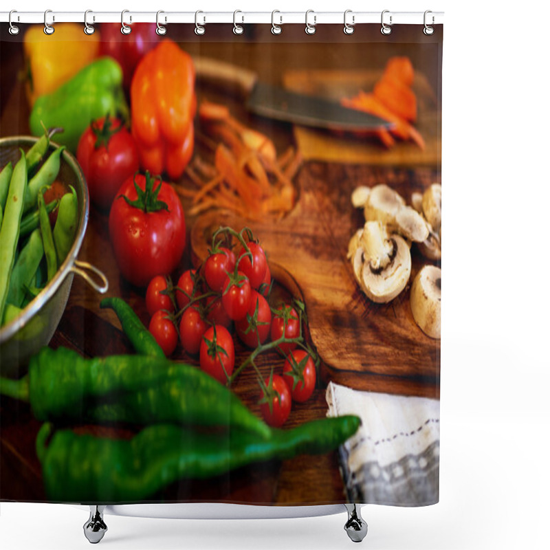 Personality  There Are Fresh Vegetables On A Kitchen Table Shower Curtains