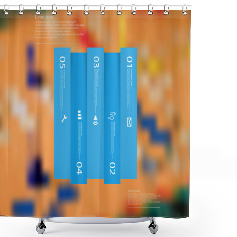 Personality  Illustration infographic template with rectangle vertically divided to five shifted blue parts shower curtains