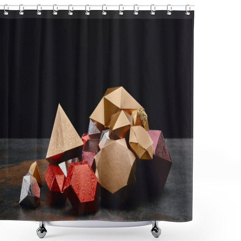 Personality  Beautiful Shiny Faceted Minerals On Black Background  Shower Curtains