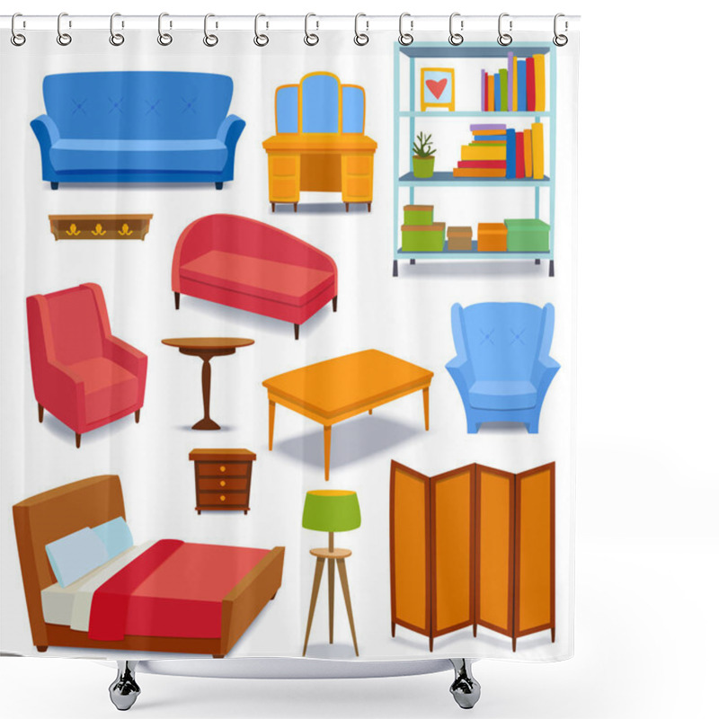 Personality  Furniture Icons Vector Isolated Shower Curtains