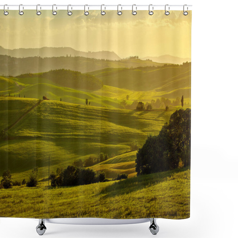 Personality  Tuscany, Rural Sunset Landscape. Shower Curtains