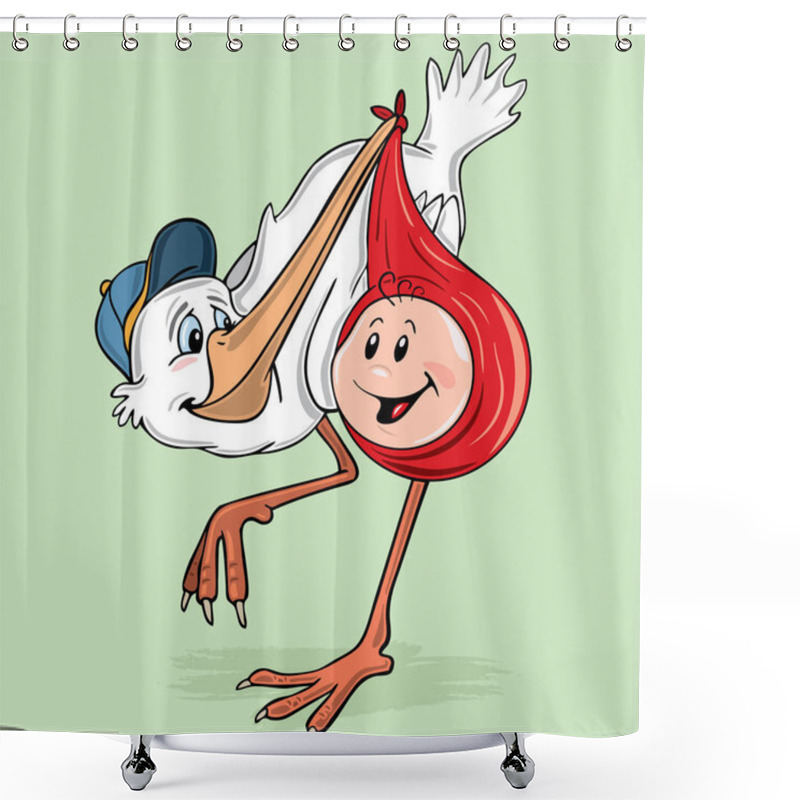 Personality  Stork Carrying Baby  Shower Curtains