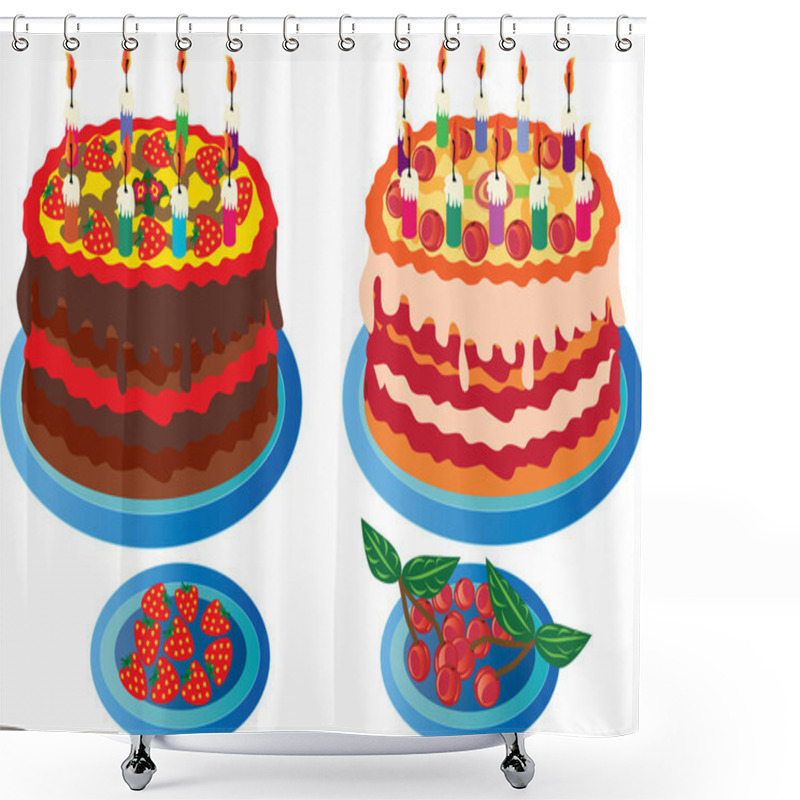 Personality  Strawberry Cake With Dark Chocolate And Cherry Cake With White Chocolate Shower Curtains