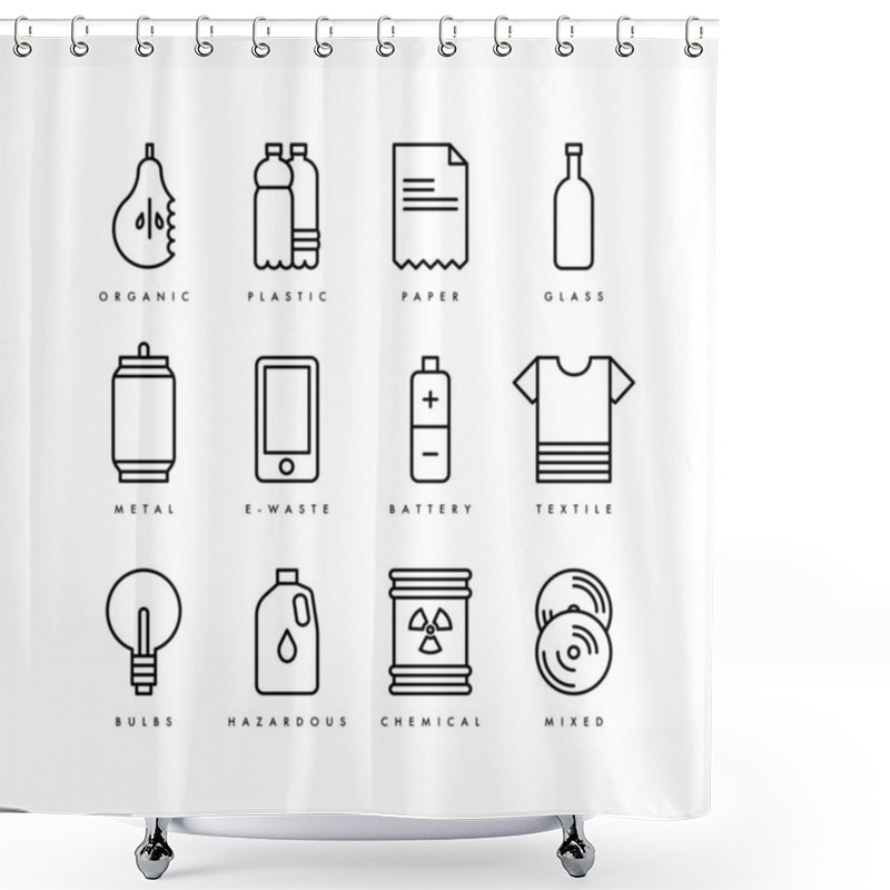 Personality  Vector Garbage Waste Reduce Reuse Recycle Icons Shower Curtains