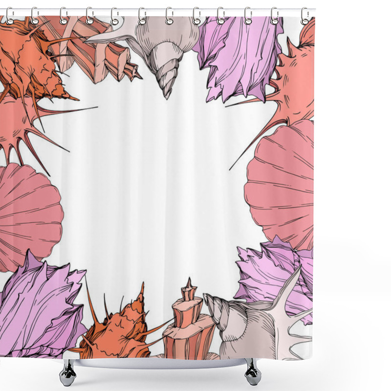 Personality  Vector Summer Beach Seashell Tropical Elements. Engraved Ink Art. Frame Border Ornament Square. Shower Curtains