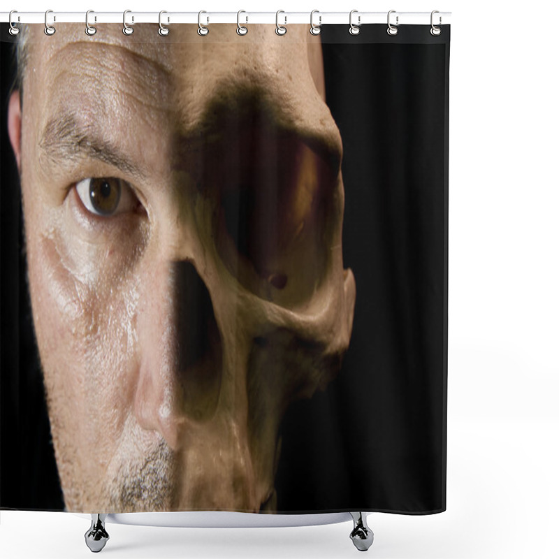 Personality  Scary Haalloween Concept Of Half Face Half Skull Visible On Dark Shower Curtains