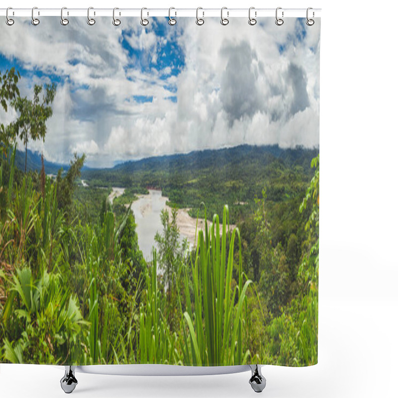 Personality  General View Of The Impressive River Landscape Of Trees And Amazon Rainforest, In The Madre De Dios River, Manu National Park, Peru Shower Curtains