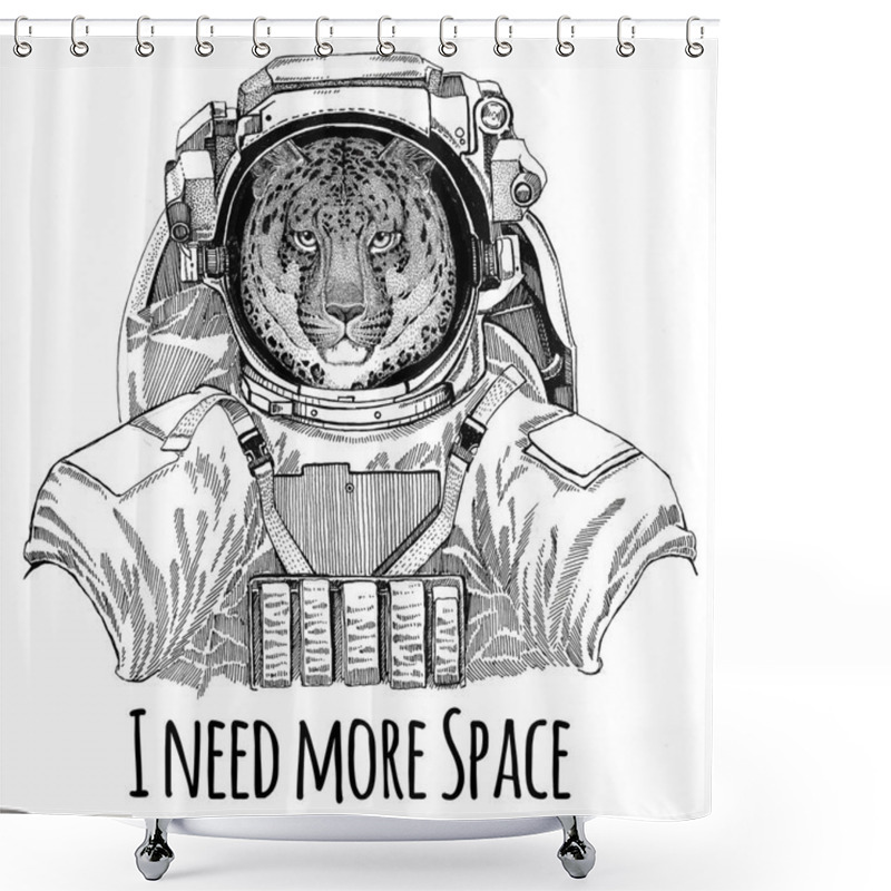 Personality  Wild Cat Leopard Cat-o-mountain Panther Wearing Space Suit Wild Animal Astronaut Spaceman Galaxy Exploration Hand Drawn Illustration For T-shirt Shower Curtains