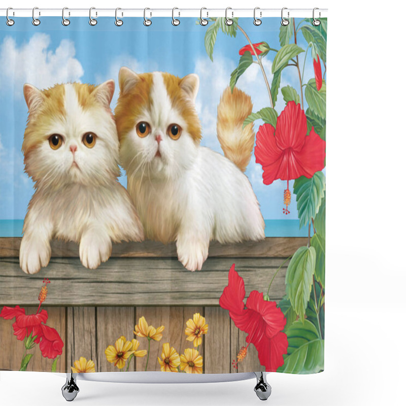 Personality   2 Cats Go To The Beach. Shower Curtains