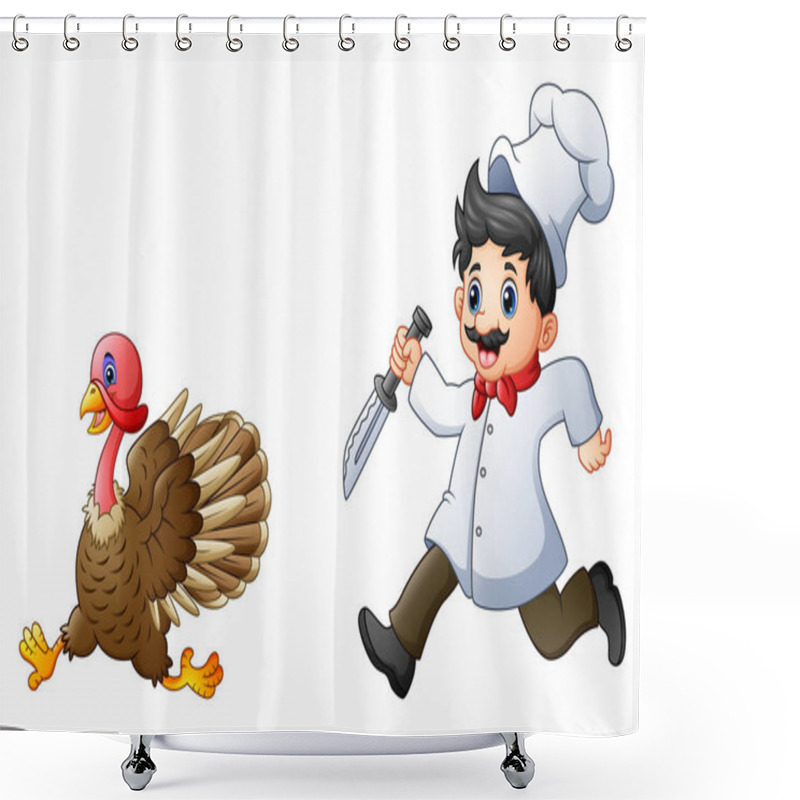 Personality  Cartoon Chef Chasing A Turkey Shower Curtains