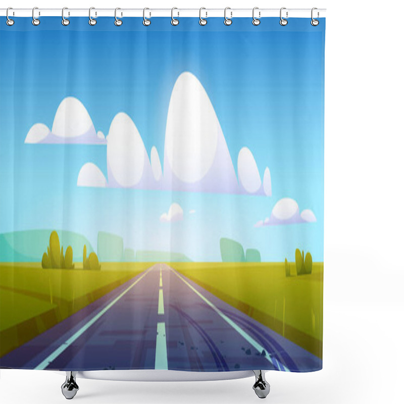 Personality  Summer Landscape With Car Road And Fields Shower Curtains