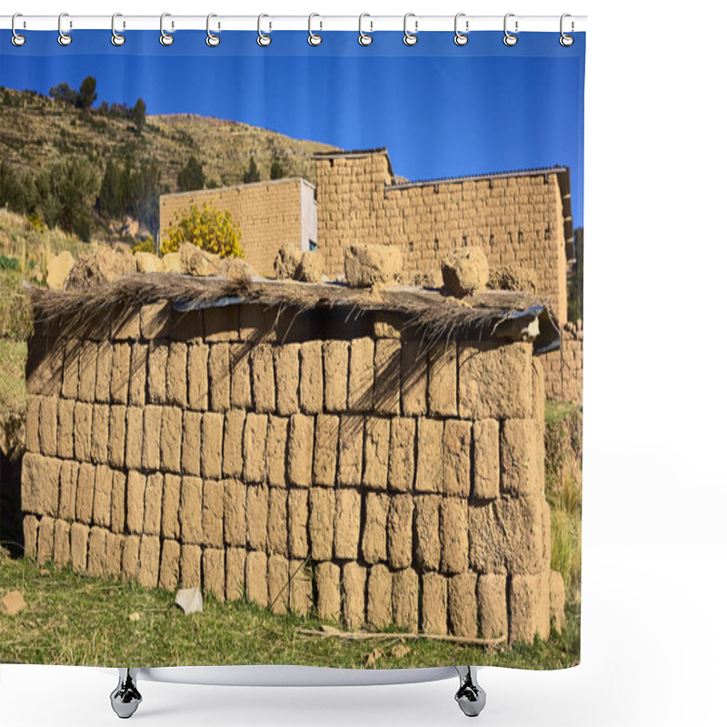 Personality  Adobe Brick Pile At Lake Titicaca In Bolivia Shower Curtains