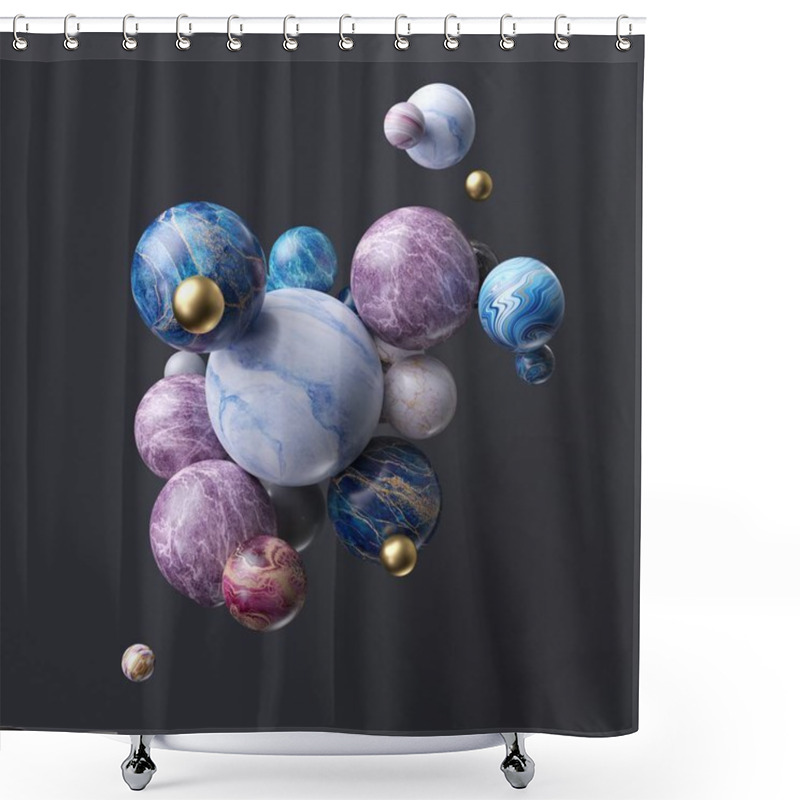 Personality  3d Abstract Assorted Marble Balls Isolated On Black Background Shower Curtains