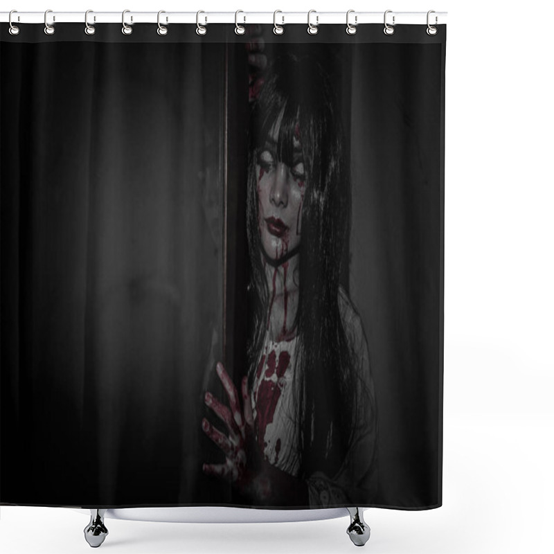 Personality  Portrait Of Asian Woman Make Up Ghost Face, Zombie, Halloween Concept Shower Curtains