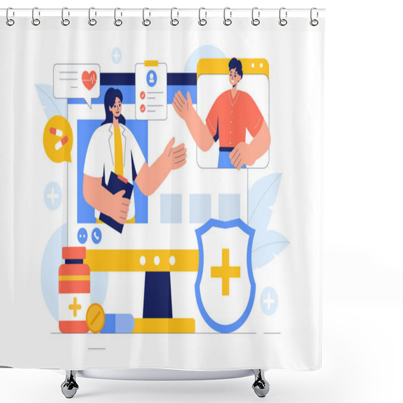 Personality  Remote Health Monitoring Vector Illustration Featuring The Use Of Digital Technology To Track Medical And Health Data In A Fat Style Background Shower Curtains