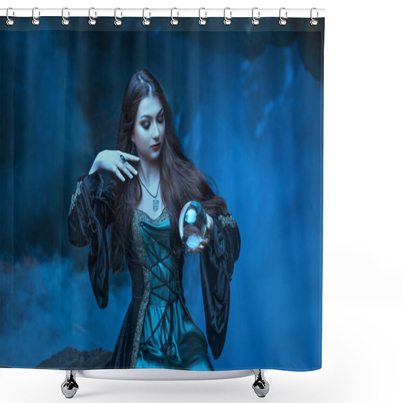 Personality  The Witch With Magic Ball In Her Hands Causes A Spirits Shower Curtains