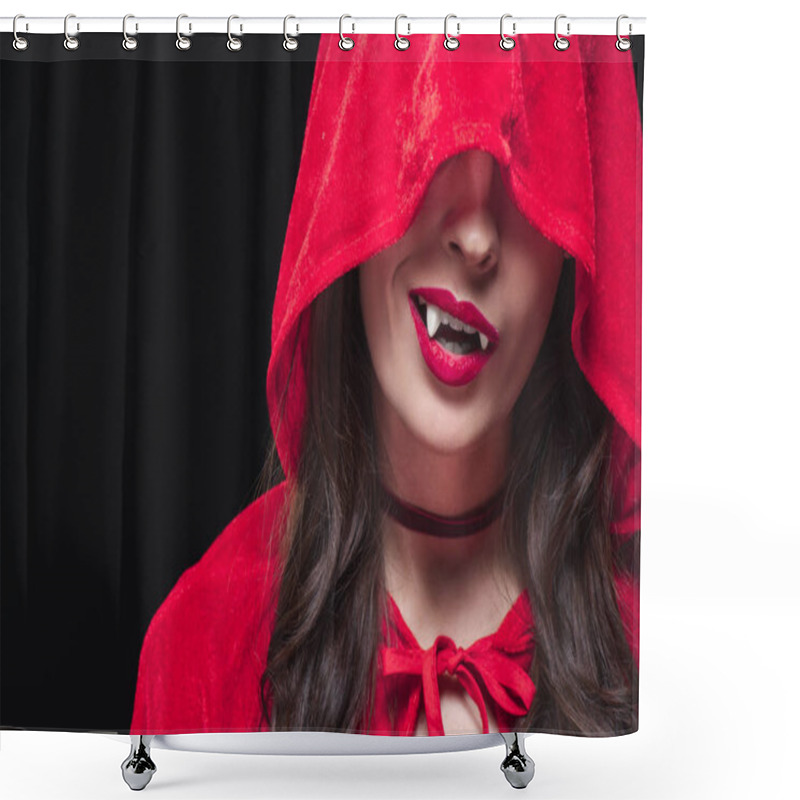 Personality  Vampire Woman In Red Cloak Isolated On Black Shower Curtains