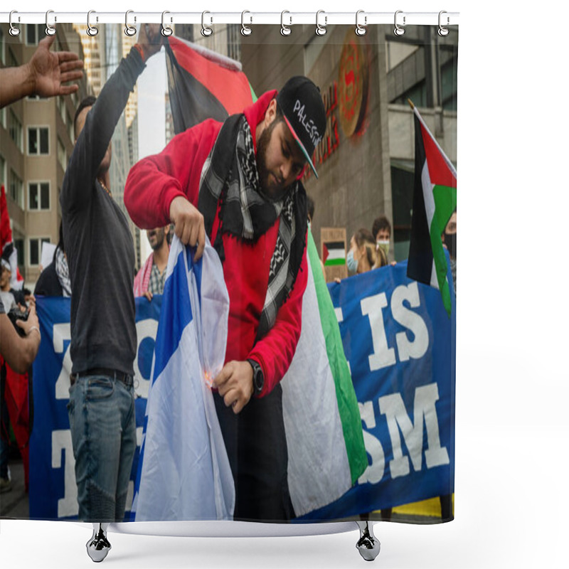 Personality  NEW YORK, UNITED STATES - May 15, 2021: Pro-Palestine, Anti-Israel Protesters Hold A Rally In New York City During Fighting Between Israel And Hamas In The Gaza Strip Shower Curtains