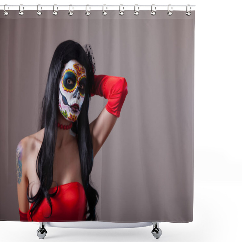 Personality  Sugar Skull Girl In Red Dress Shower Curtains