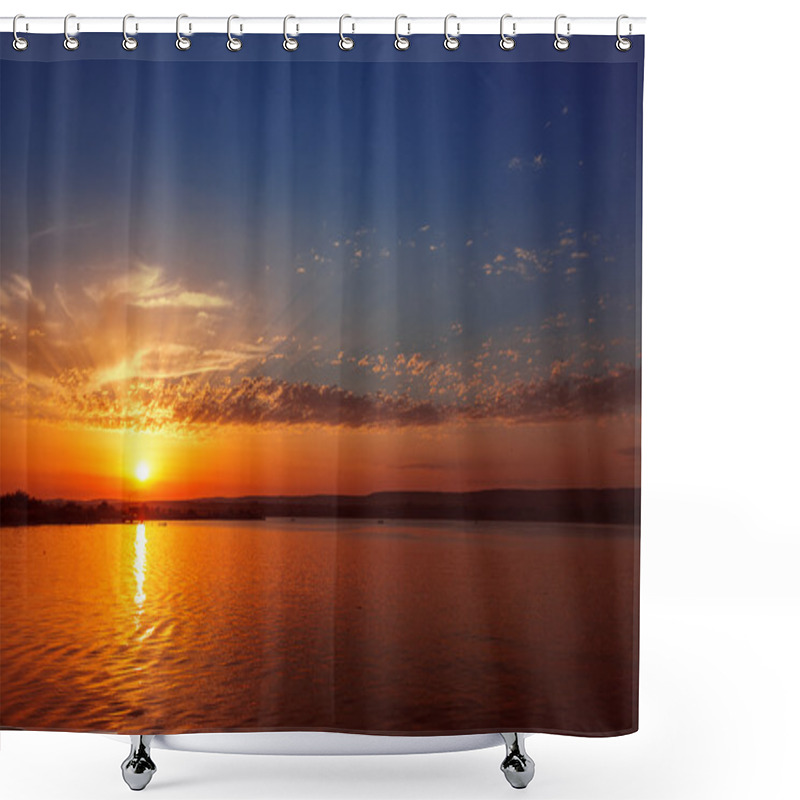 Personality  Colourful Sunset Over Lake Shower Curtains