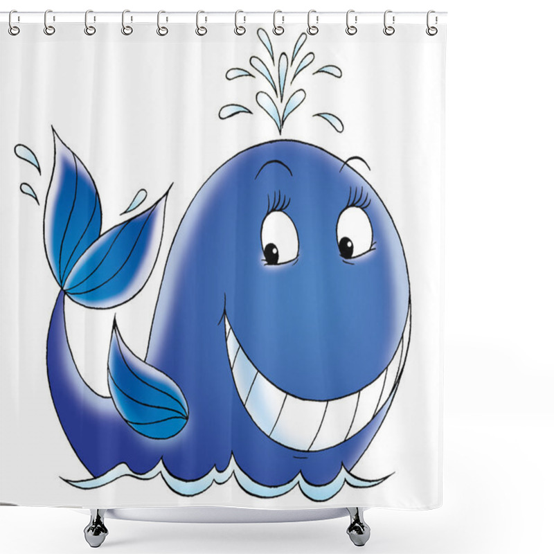 Personality  Blue Whale Waving And Spurting Water Through Its Spout Shower Curtains