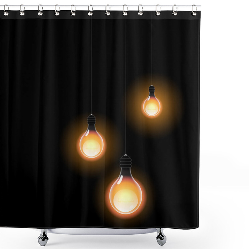 Personality  Bulbs Light In The Dark. Realistic Vector Design. Shower Curtains