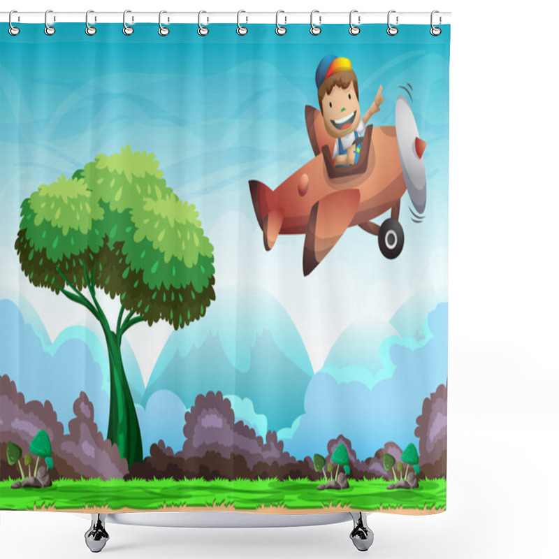 Personality  Cartoon Vector Kid On A Plane Background With Separated Layers Shower Curtains