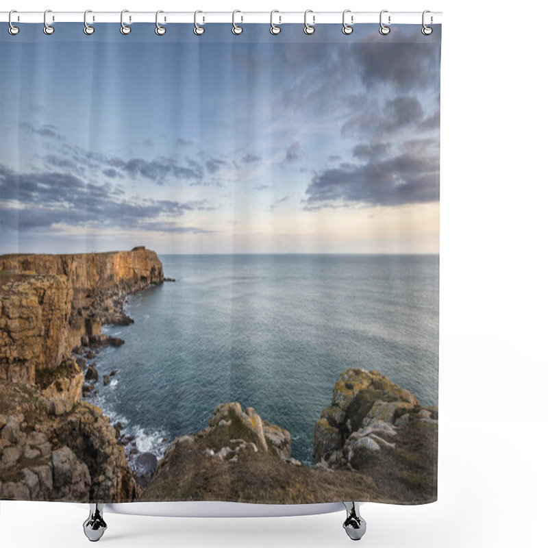 Personality  Stunning Vibrant Landscape Image Of Cliffs Around St Govan's Hea Shower Curtains