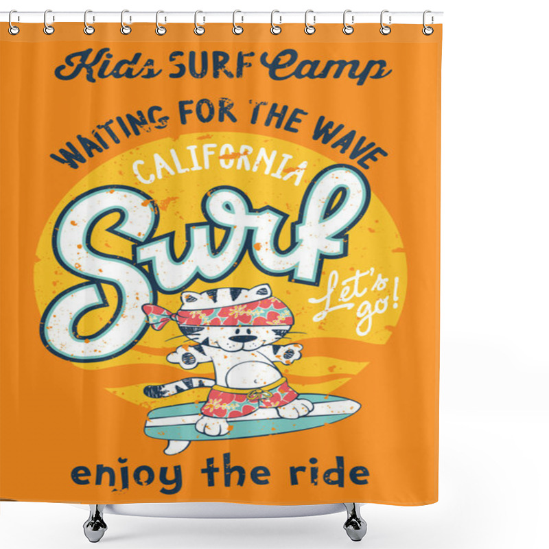 Personality  Cute Kitten Surfing Camp Shower Curtains