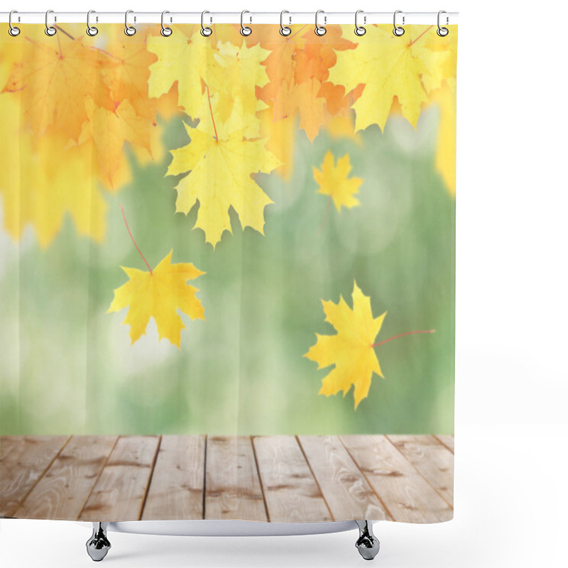 Personality  Autumnal Leaves With Bokeh And Wooden Floor.  Shower Curtains