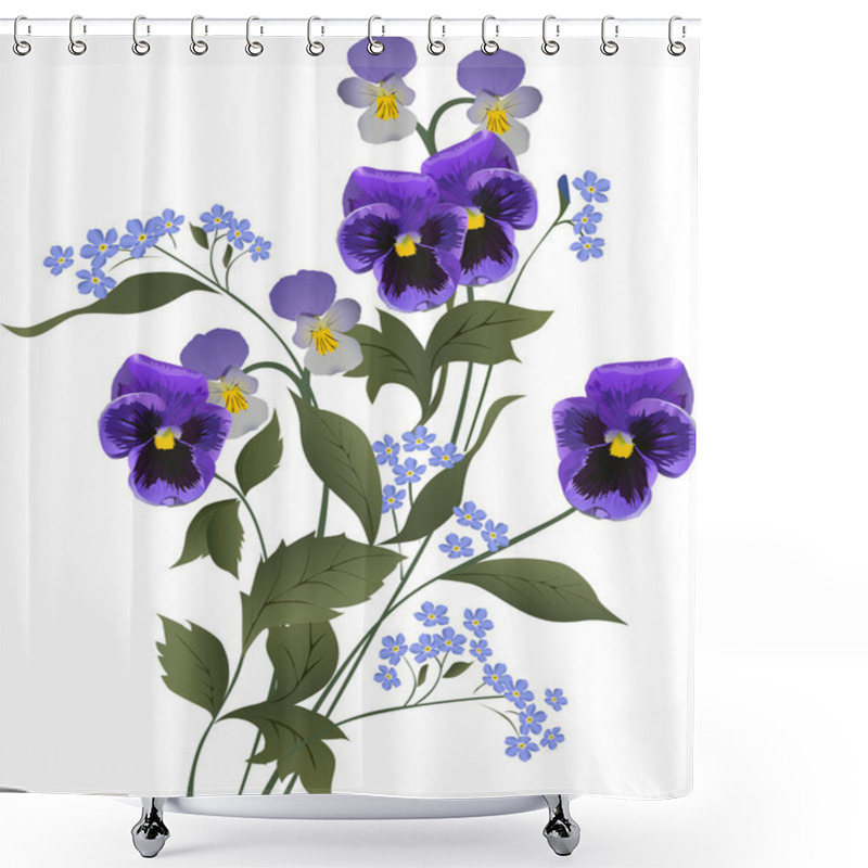 Personality  Blue Flower Bouquet On White Shower Curtains