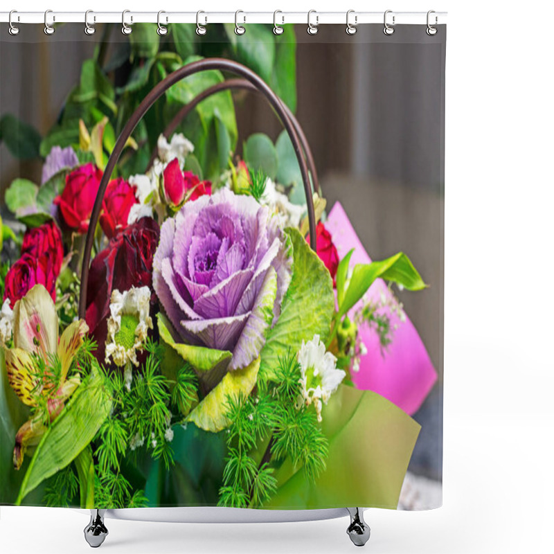 Personality  Lilac Beautiful Rose In A Basket. Wedding. Women's Day Shower Curtains