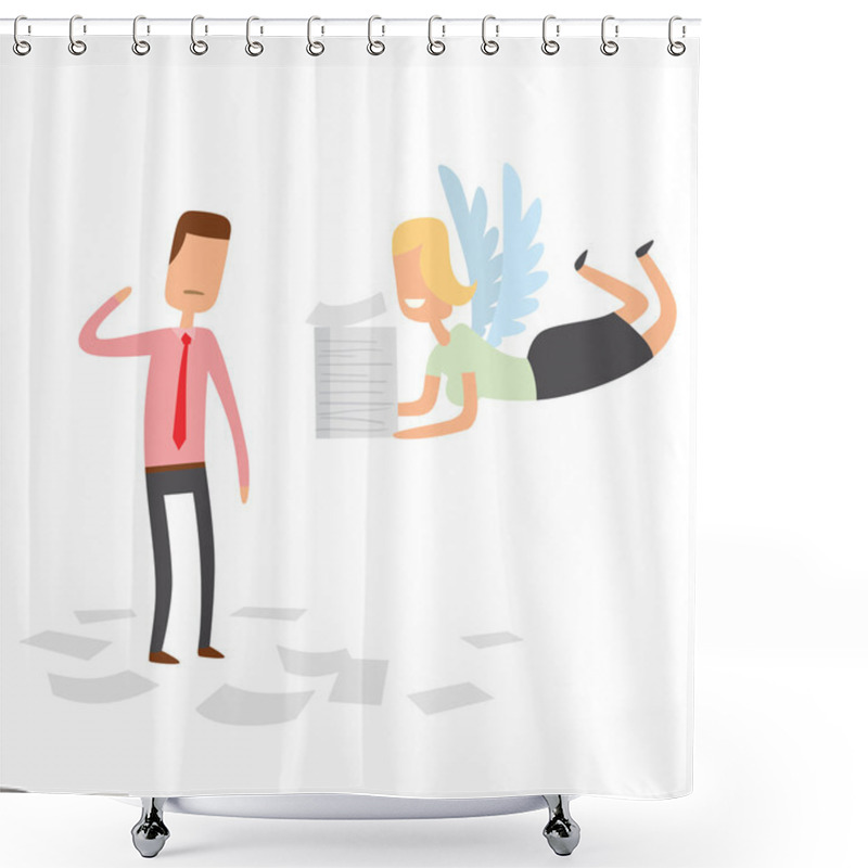 Personality  Businessman And Office Angel Woman With Stack Of Papers Shower Curtains