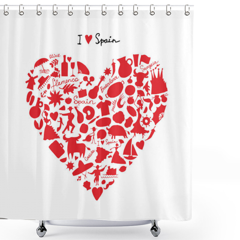 Personality  Spain Love, Art Heart Shape. Sketch For Your Design Shower Curtains