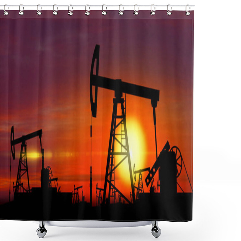 Personality  Oil Pumps - Oil Extraction On Sunset Background Shower Curtains