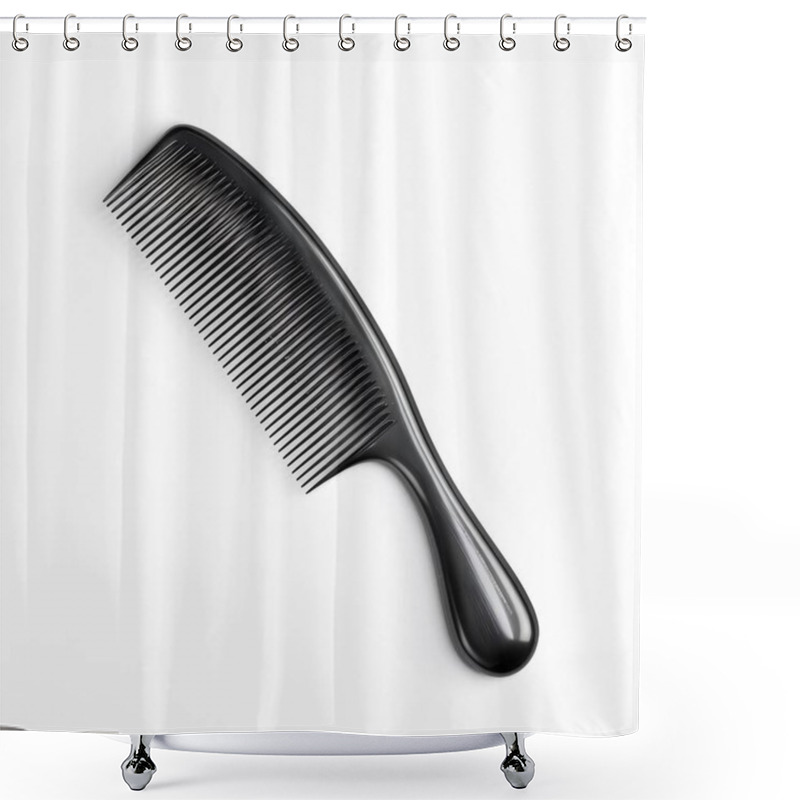 Personality  A Sleek Black Hair Comb Elegantly Positioned On A White Background. Shower Curtains