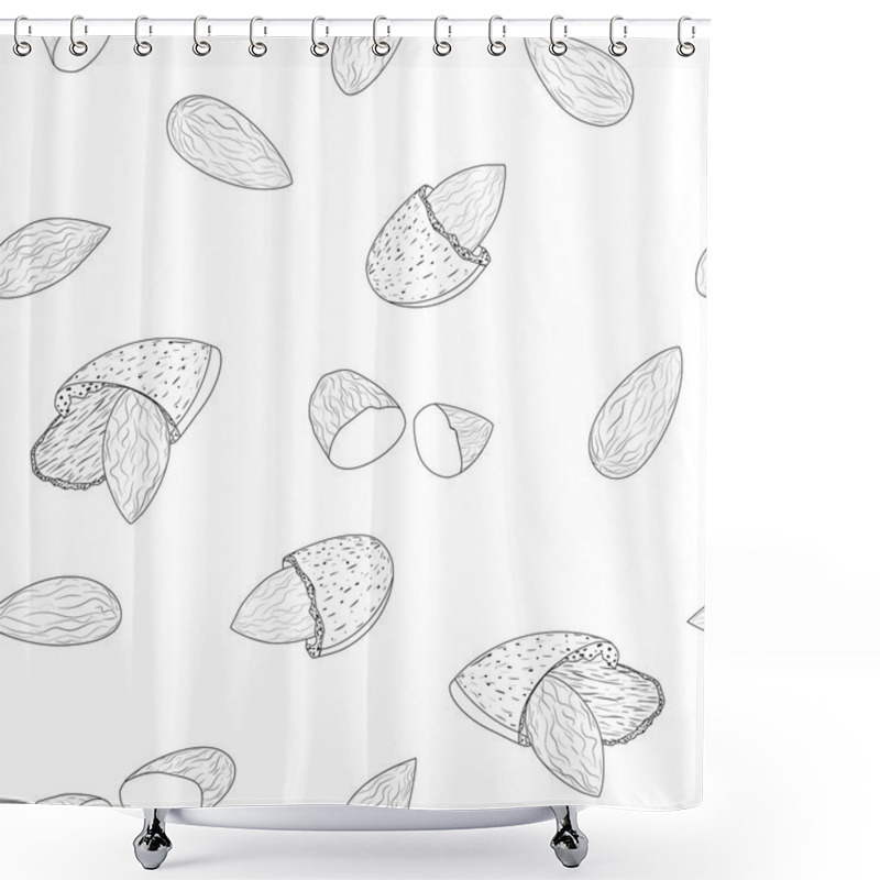 Personality  Seamless Vector Background Graphic. Almonds Seamless Pattern Hands Narisovyanny Line. Black Nuts On A White Background, Stylish Contour Drawing Pattern For Your Design Shower Curtains