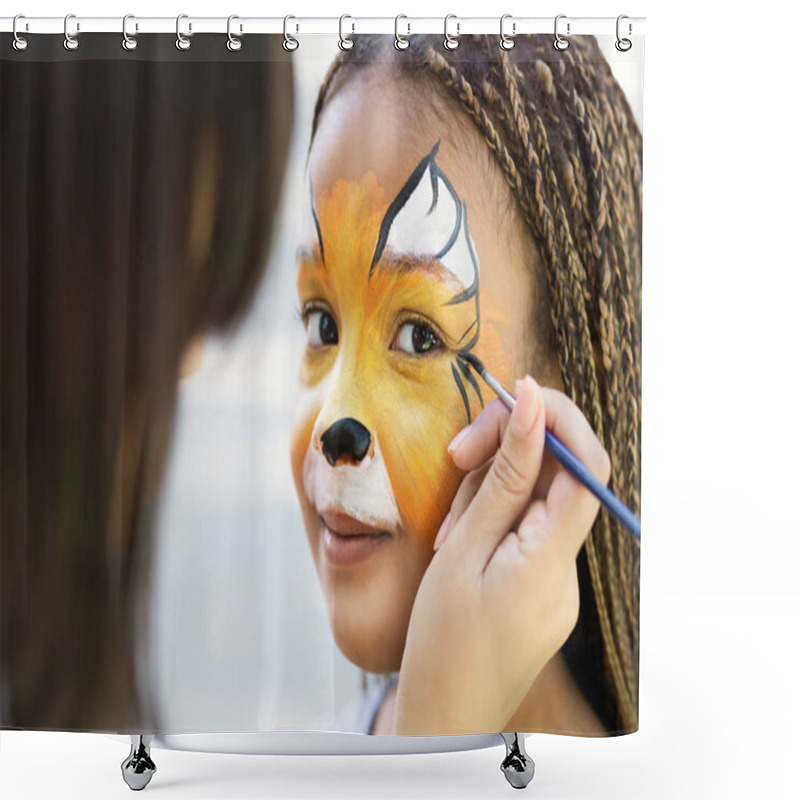 Personality  Little Girl Getting Her Face Painted By Face Painting Artist. Shower Curtains