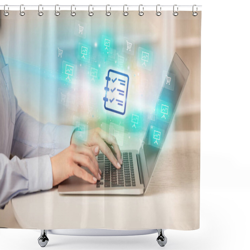 Personality  Businessman Working On Laptop With New Business Shower Curtains