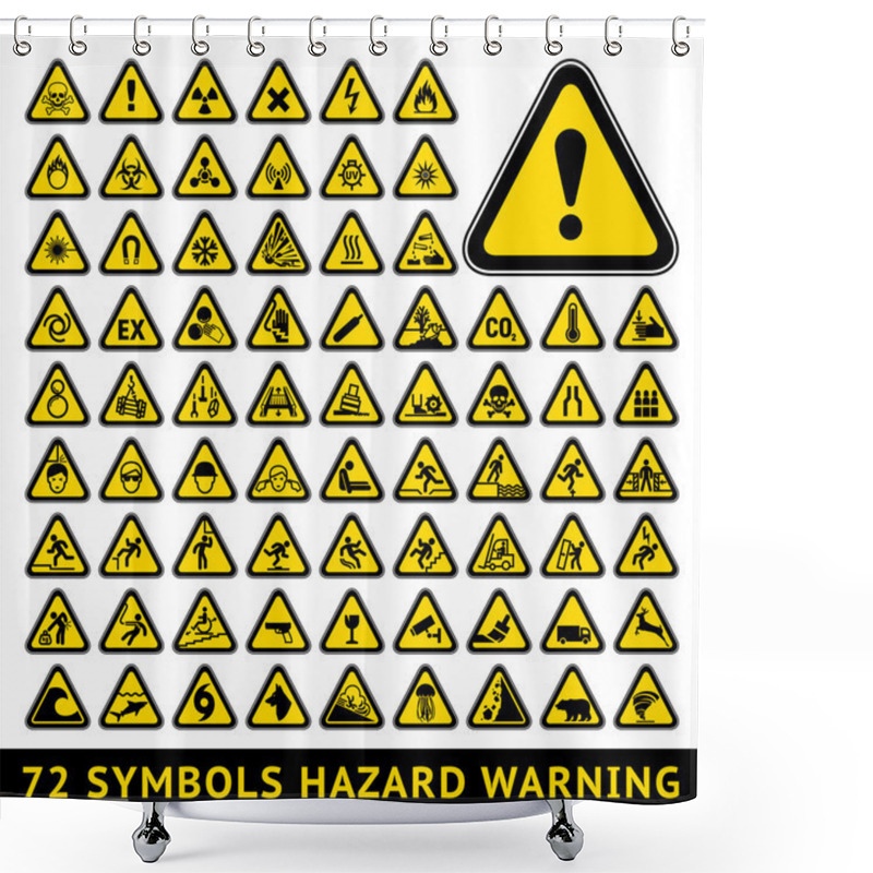 Personality  Triangular Warning Hazard Symbols. Big Yellow Set Shower Curtains