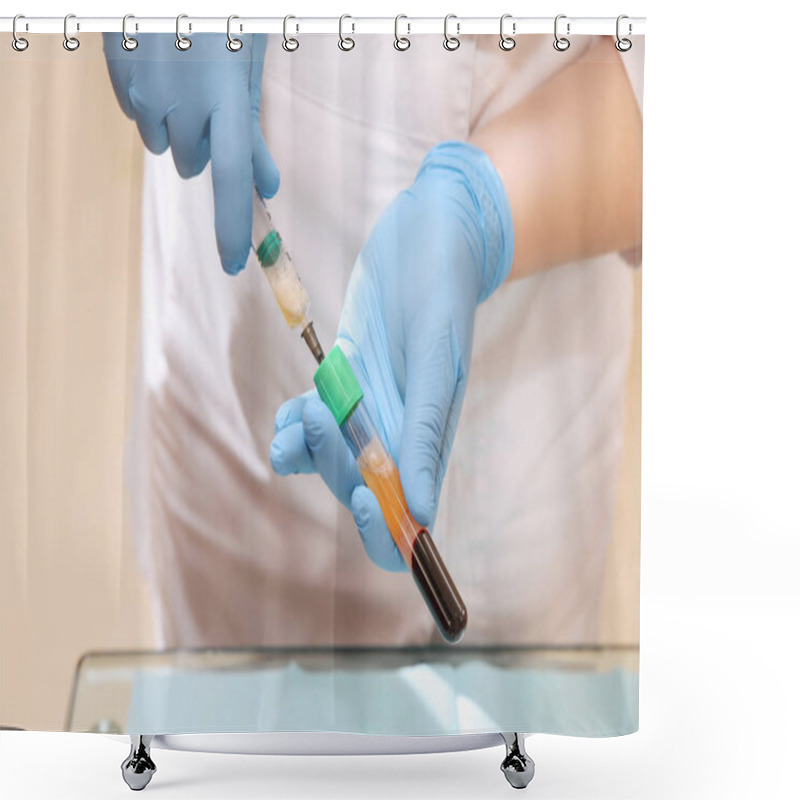 Personality  Blood Plasma Out Of The Vial Into The Syringe Shower Curtains