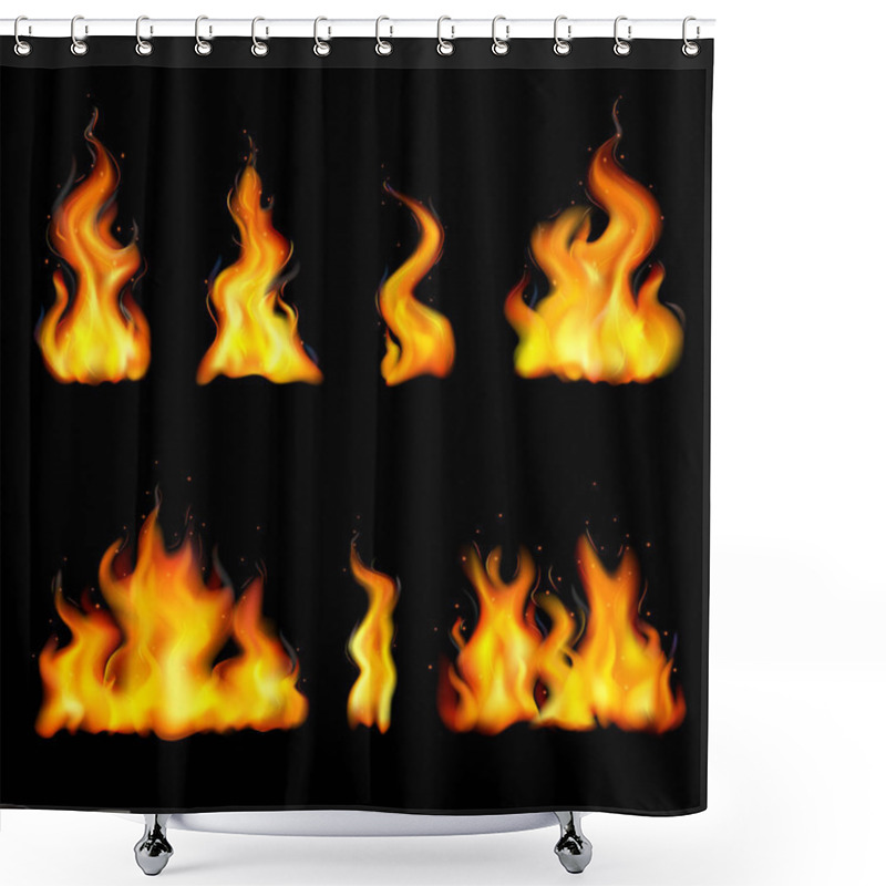 Personality  Realistic Fire Flame Icon Set Shower Curtains