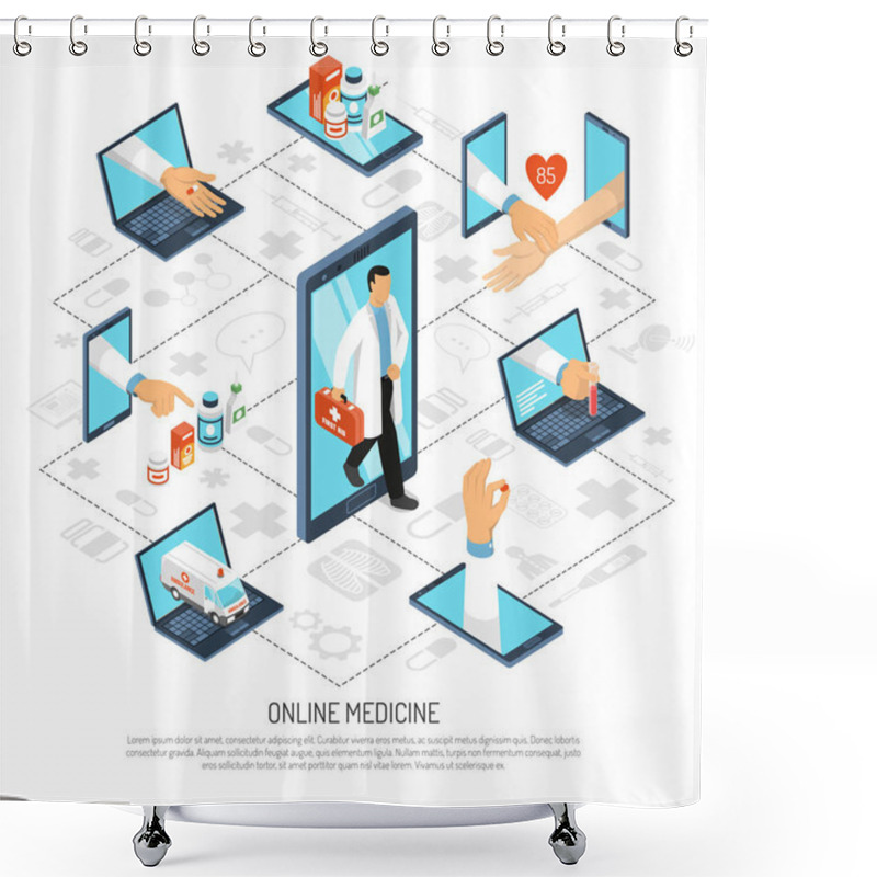 Personality  Online Medicine Network Isometric Composition Shower Curtains