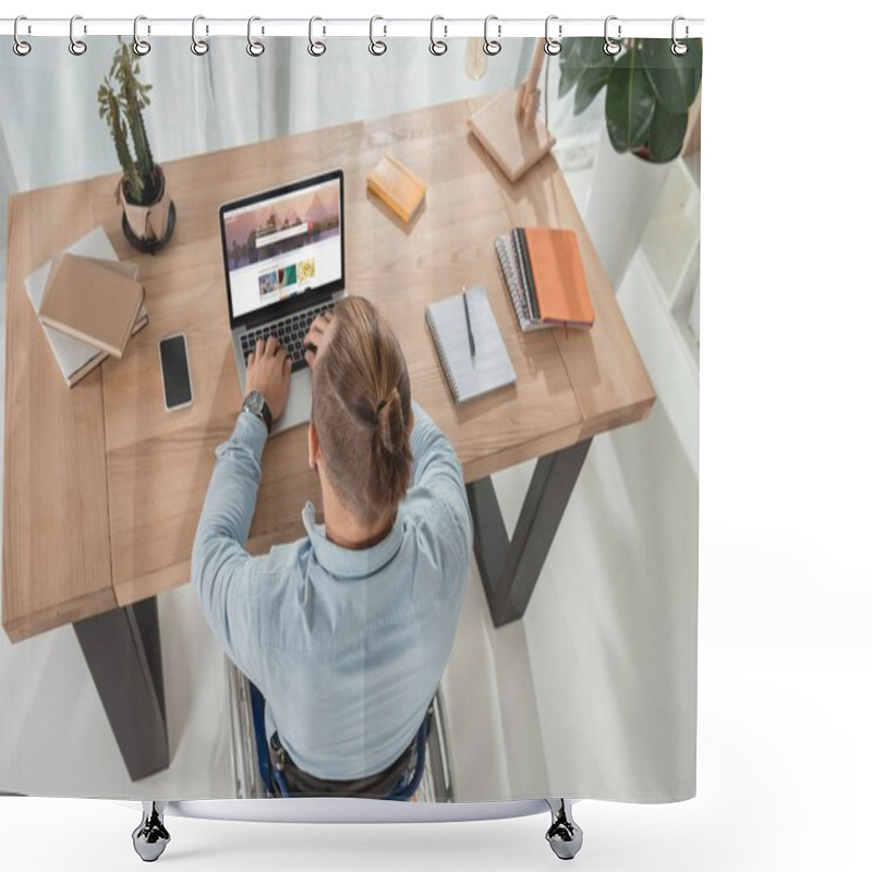 Personality  Disabled Man Using Laptop Shower Curtains