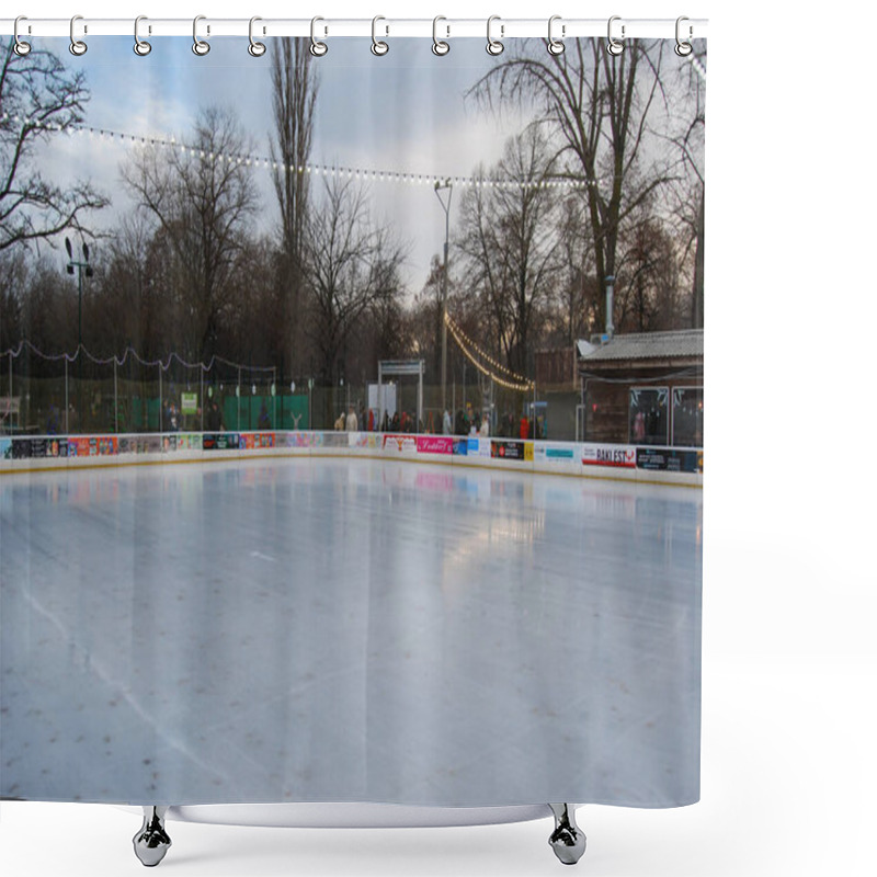 Personality  Evening Skating Rink Without People.Weekend Evening, People Are Waiting For The Ice To Be Rubbed On The Skating Rink. Shower Curtains