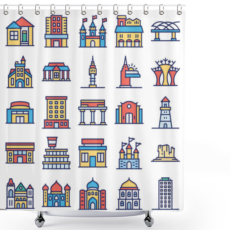 Personality  World Landmarks Isolated Vector Icons Set That Can Easily Modify Or Edit Shower Curtains