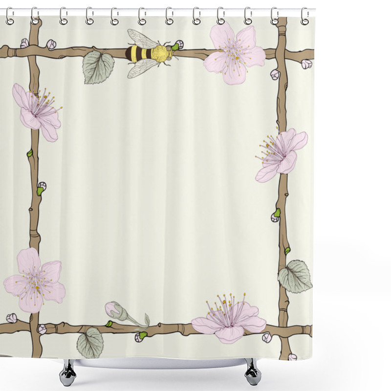 Personality  Twig Frame With Flowers And Bee Shower Curtains